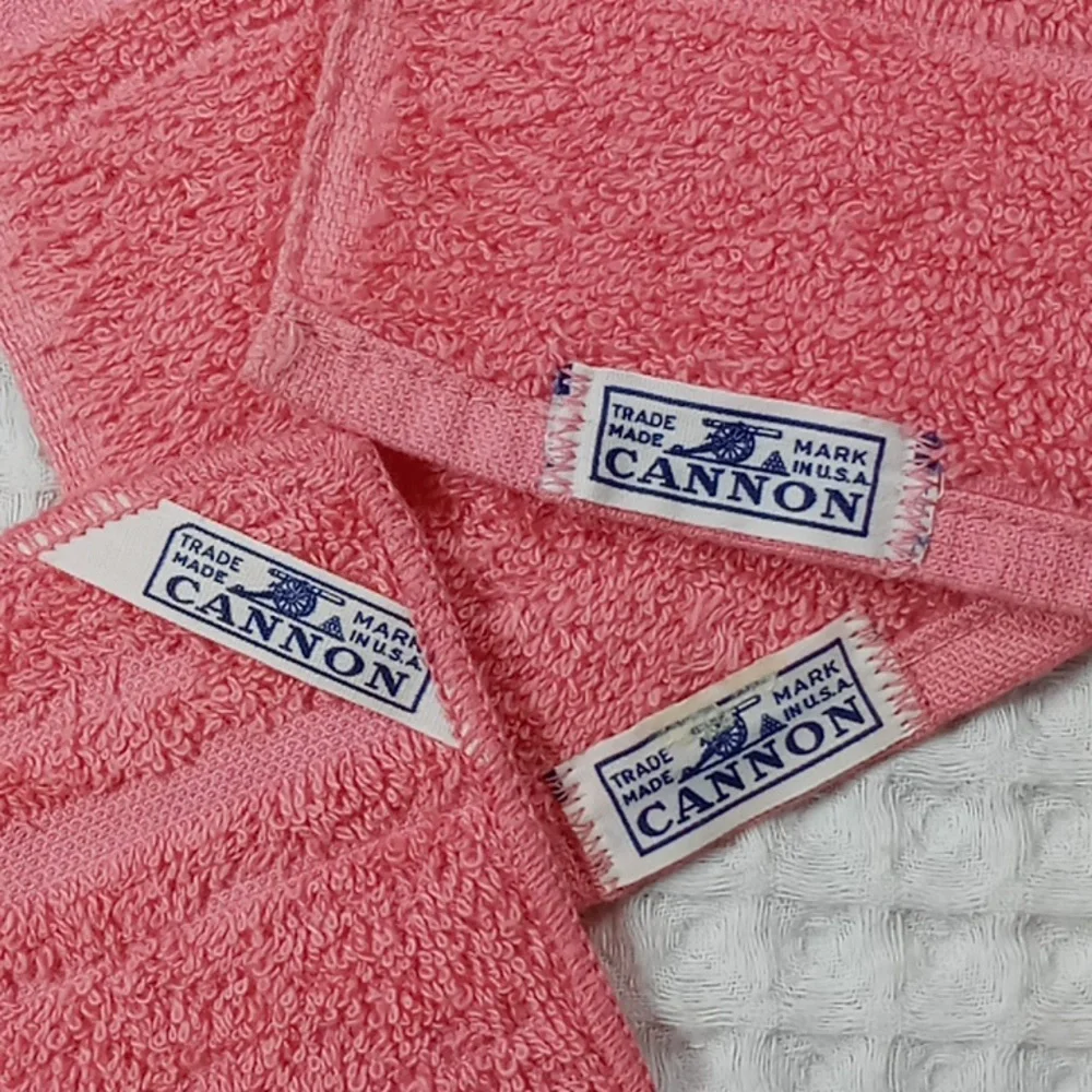 Vintage Cannon Pink Towel Set w/ Embroidered Floral Design Face Cloth Hand Bath